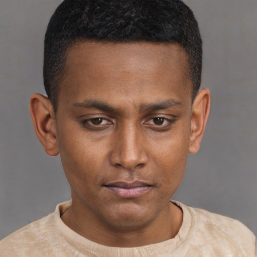 Neutral latino young-adult male with short  brown hair and brown eyes
