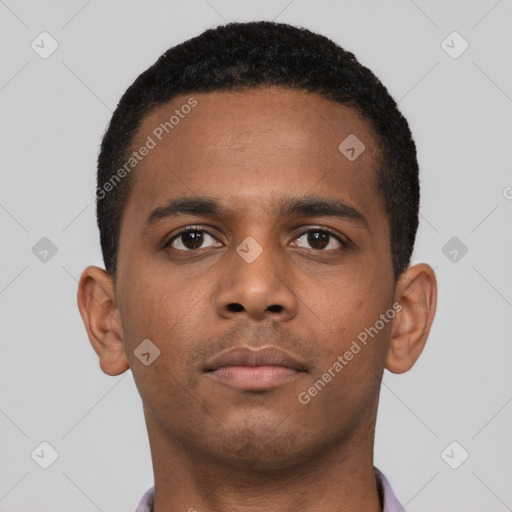 Neutral latino young-adult male with short  brown hair and brown eyes
