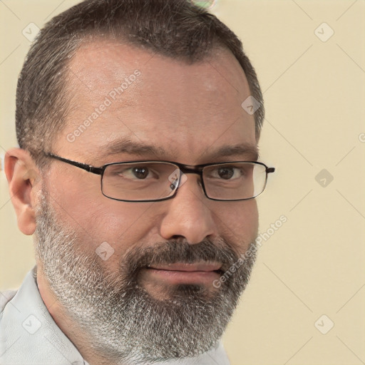 Neutral white adult male with short  brown hair and brown eyes