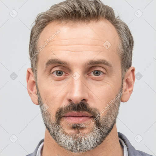 Neutral white adult male with short  brown hair and brown eyes