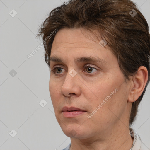 Neutral white adult male with short  brown hair and brown eyes