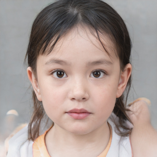 Neutral white child female with medium  brown hair and brown eyes