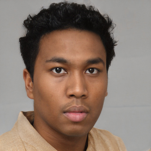 Neutral black young-adult male with short  brown hair and brown eyes