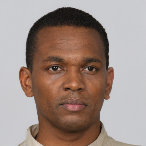 Neutral black young-adult male with short  brown hair and brown eyes