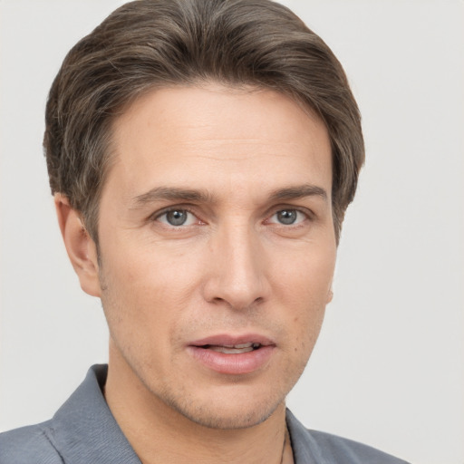 Neutral white adult male with short  brown hair and brown eyes