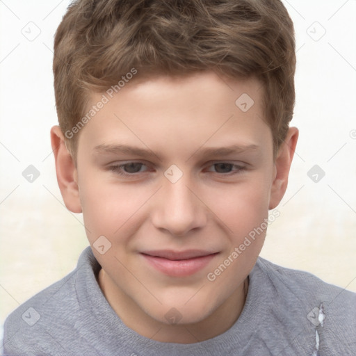 Joyful white child male with short  brown hair and brown eyes