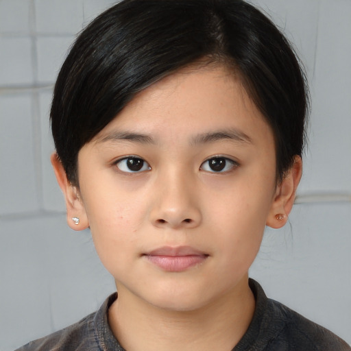 Neutral asian young-adult female with medium  brown hair and brown eyes