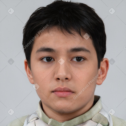 Neutral asian young-adult male with short  brown hair and brown eyes