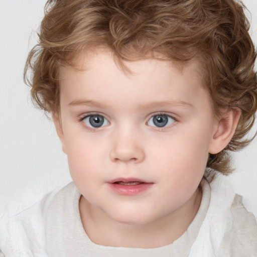 Neutral white child female with medium  brown hair and blue eyes