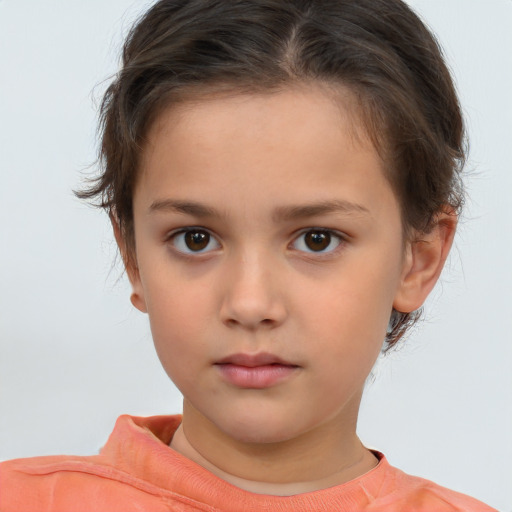 Neutral white child female with short  brown hair and brown eyes