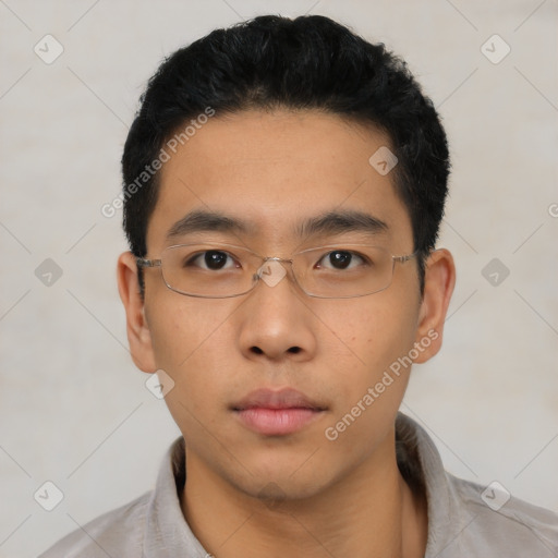 Neutral asian young-adult male with short  black hair and brown eyes