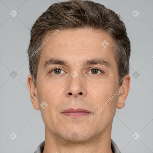 Neutral white adult male with short  brown hair and brown eyes