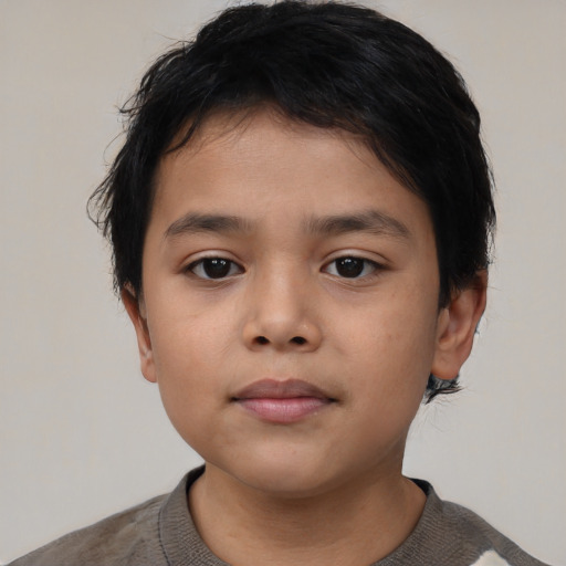 Neutral asian child male with short  black hair and brown eyes
