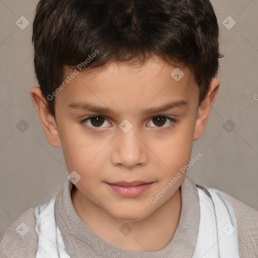 Joyful white child male with short  brown hair and brown eyes