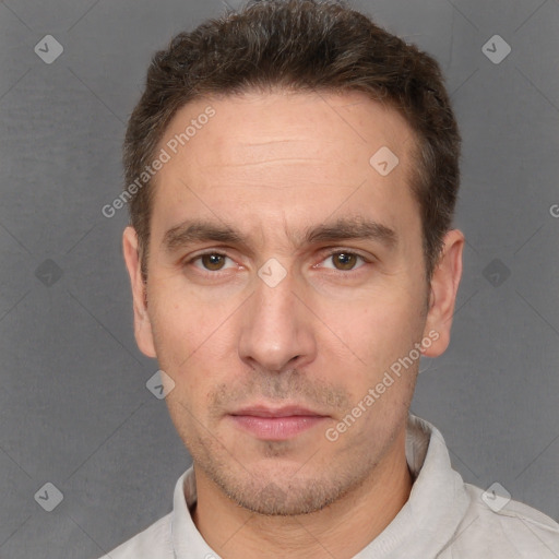 Neutral white adult male with short  brown hair and brown eyes