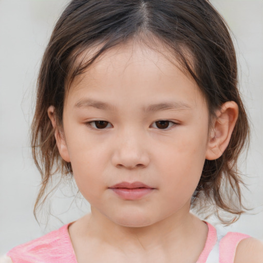 Neutral white child female with medium  brown hair and brown eyes