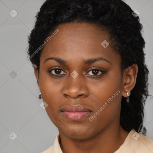 Neutral black young-adult female with short  black hair and brown eyes