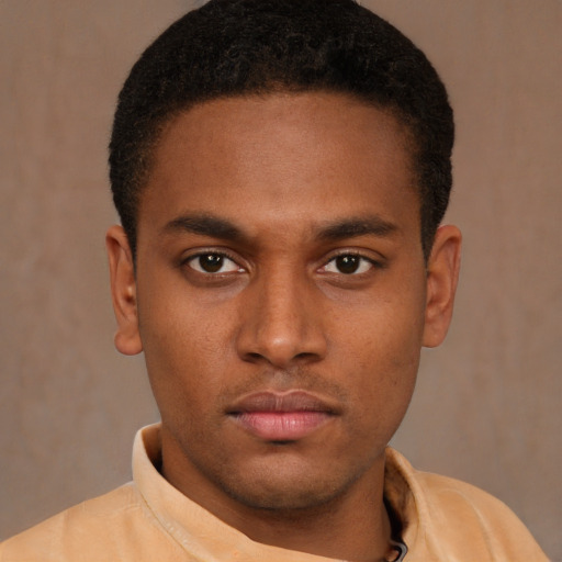 Neutral latino young-adult male with short  brown hair and brown eyes