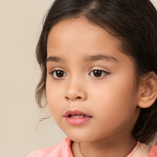 Neutral white child female with long  brown hair and brown eyes