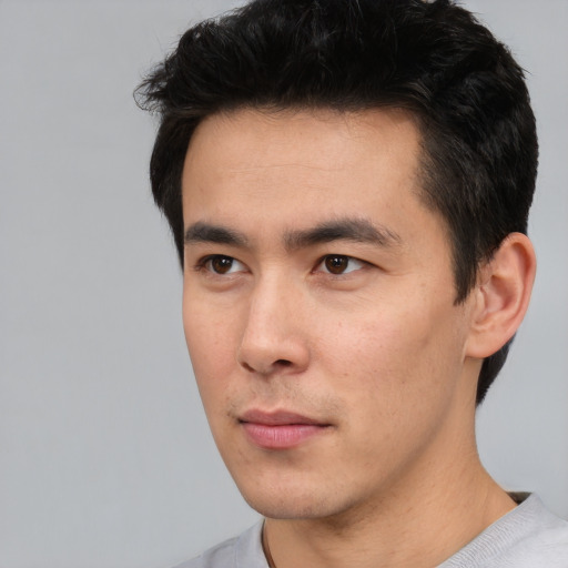 Neutral asian young-adult male with short  black hair and brown eyes