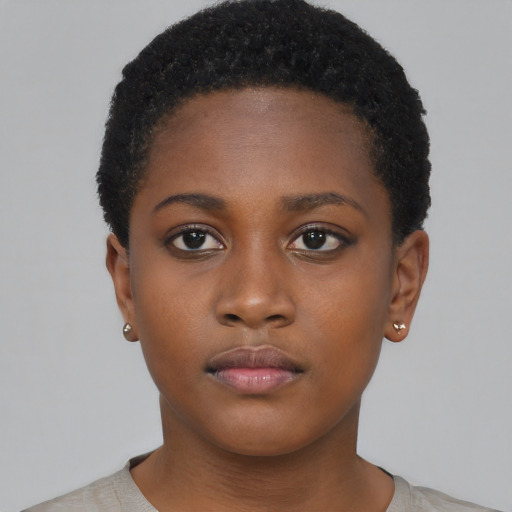 Neutral black young-adult female with short  brown hair and brown eyes