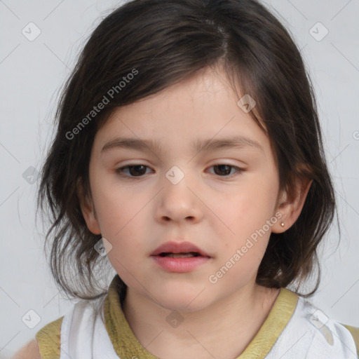 Neutral white child female with medium  brown hair and brown eyes