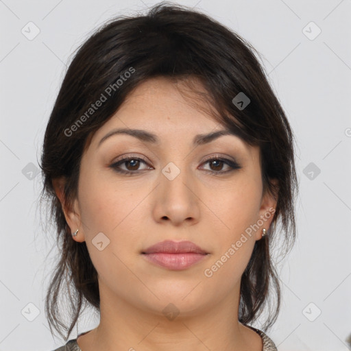 Neutral asian young-adult female with medium  brown hair and brown eyes