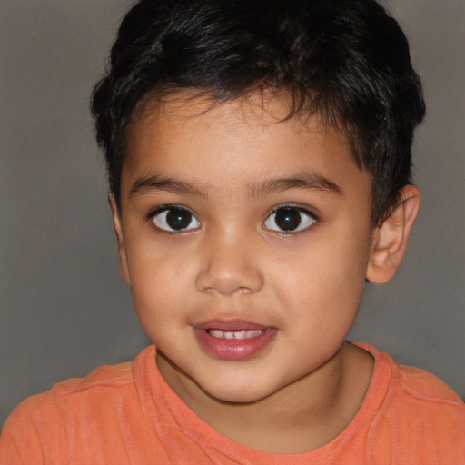 Joyful white child male with short  brown hair and brown eyes