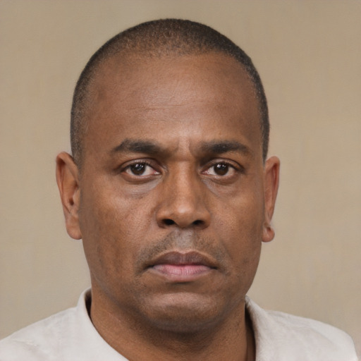 Neutral black adult male with short  brown hair and brown eyes