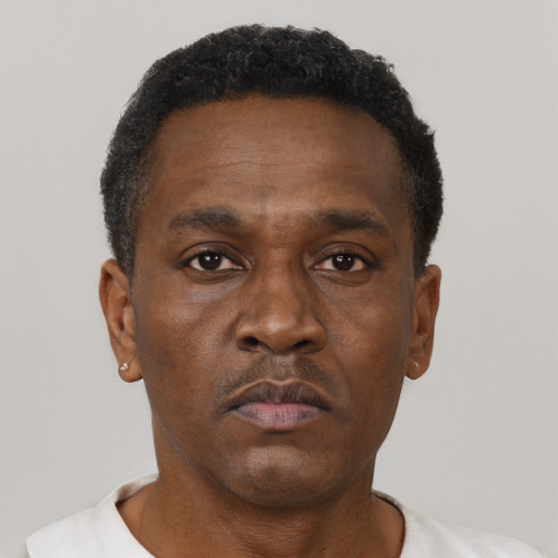 Neutral black adult male with short  brown hair and brown eyes