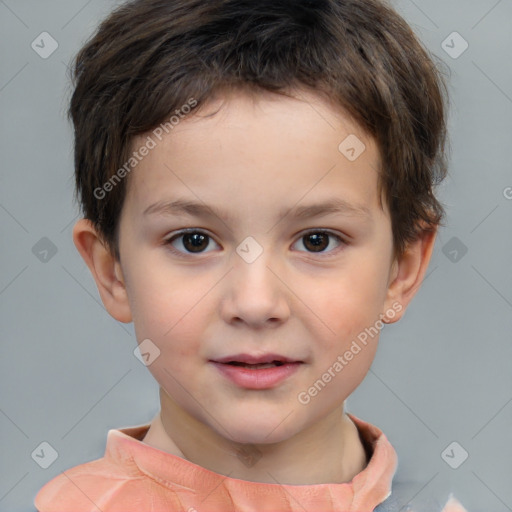 Joyful white child male with short  brown hair and brown eyes