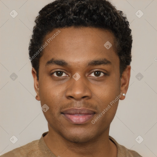 Neutral black young-adult male with short  brown hair and brown eyes