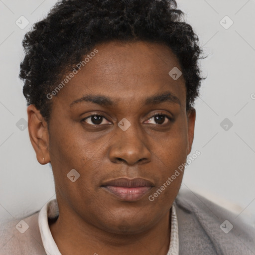 Neutral black young-adult male with short  brown hair and brown eyes