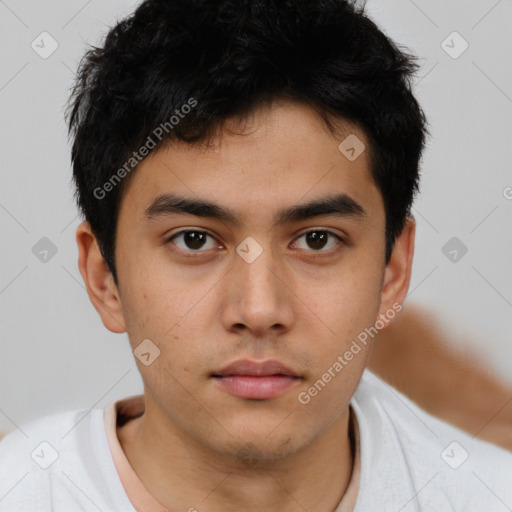 Neutral asian young-adult male with short  brown hair and brown eyes
