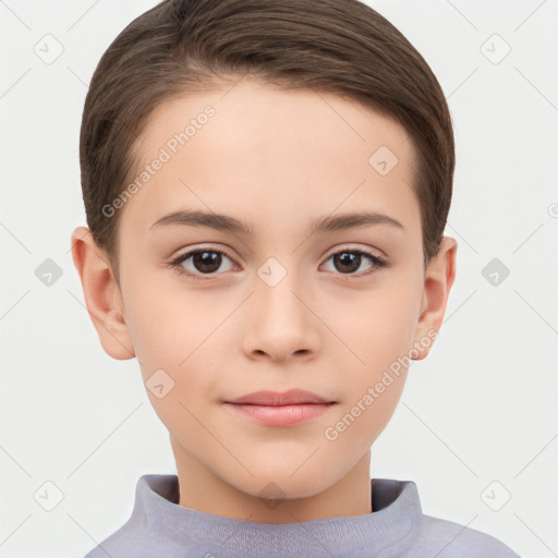 Neutral white child female with short  brown hair and brown eyes