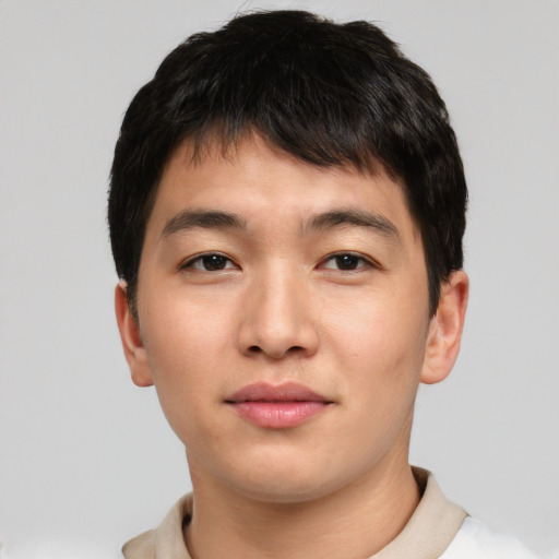 Neutral asian young-adult male with short  brown hair and brown eyes
