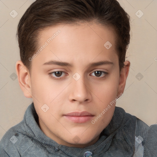 Neutral white child female with short  brown hair and brown eyes