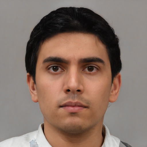 Neutral asian young-adult male with short  black hair and brown eyes