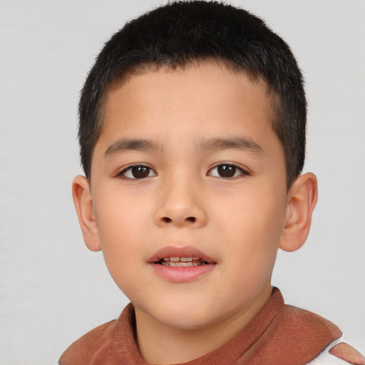 Neutral asian child male with short  brown hair and brown eyes