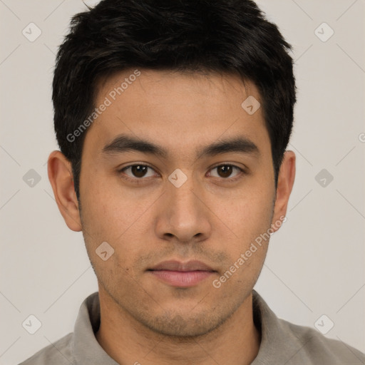 Neutral asian young-adult male with short  brown hair and brown eyes