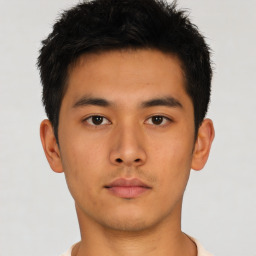 Neutral asian young-adult male with short  brown hair and brown eyes