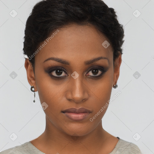 Neutral black young-adult female with short  brown hair and brown eyes