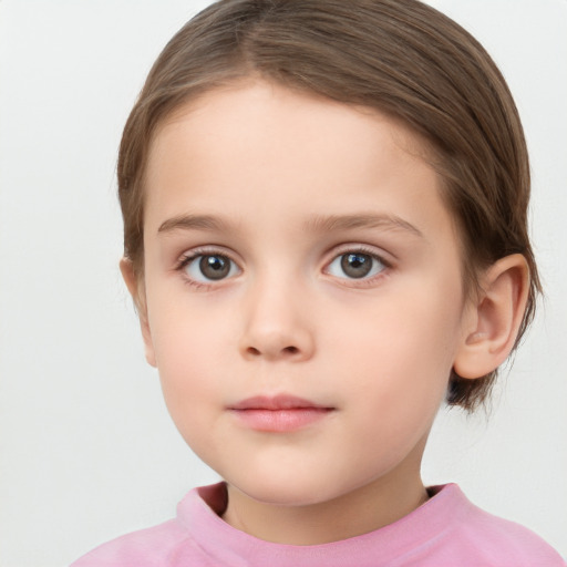 Neutral white child female with short  brown hair and brown eyes