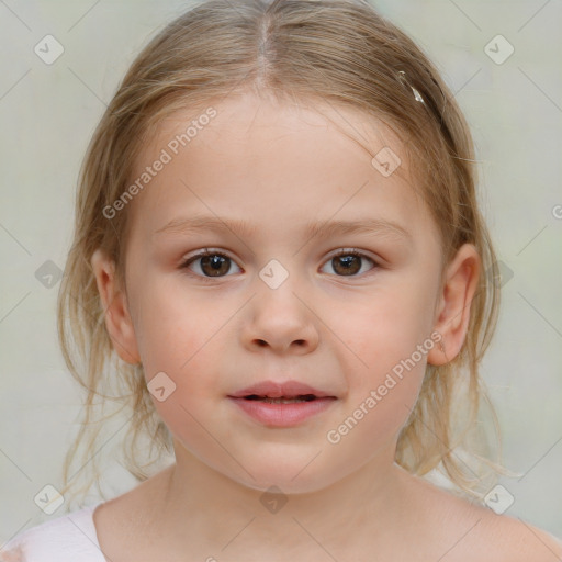 Neutral white child female with medium  brown hair and brown eyes