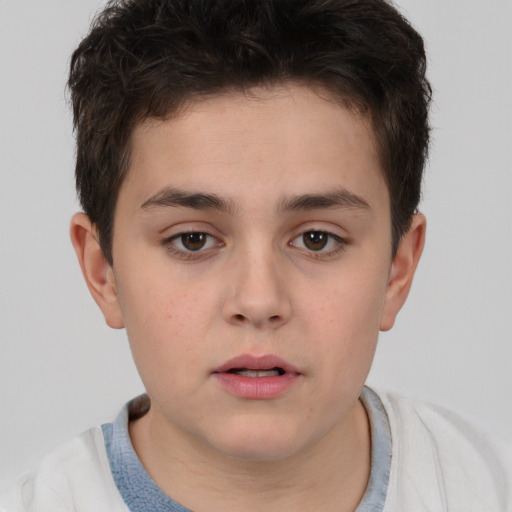 Neutral white child male with short  brown hair and brown eyes