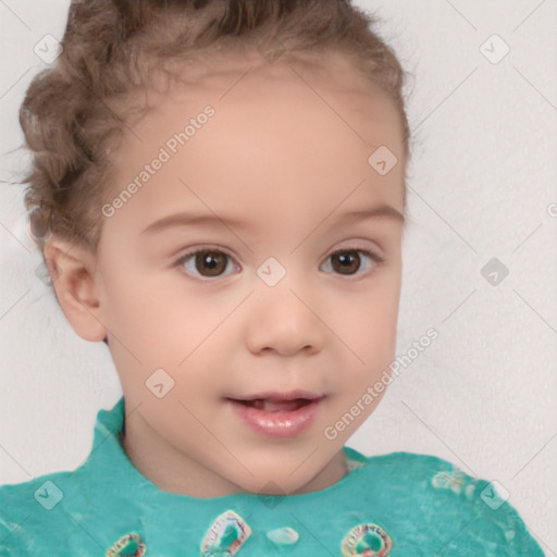 Neutral white child female with short  brown hair and brown eyes