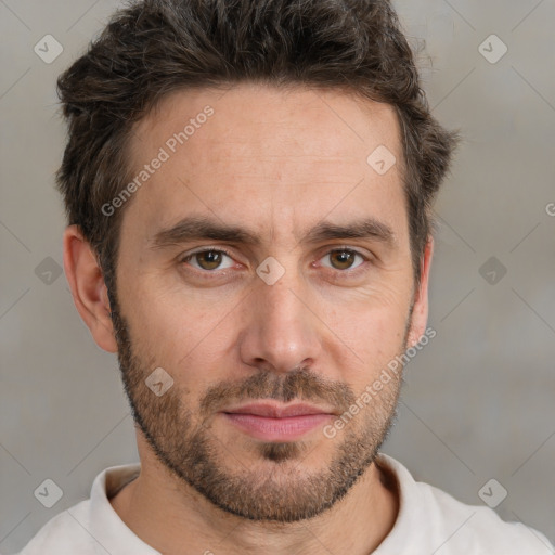 Neutral white adult male with short  brown hair and brown eyes