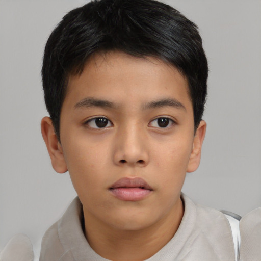 Neutral asian child male with short  brown hair and brown eyes