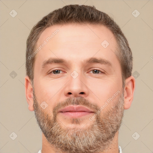 Neutral white adult male with short  brown hair and brown eyes