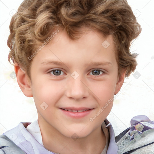 Joyful white child male with short  brown hair and brown eyes